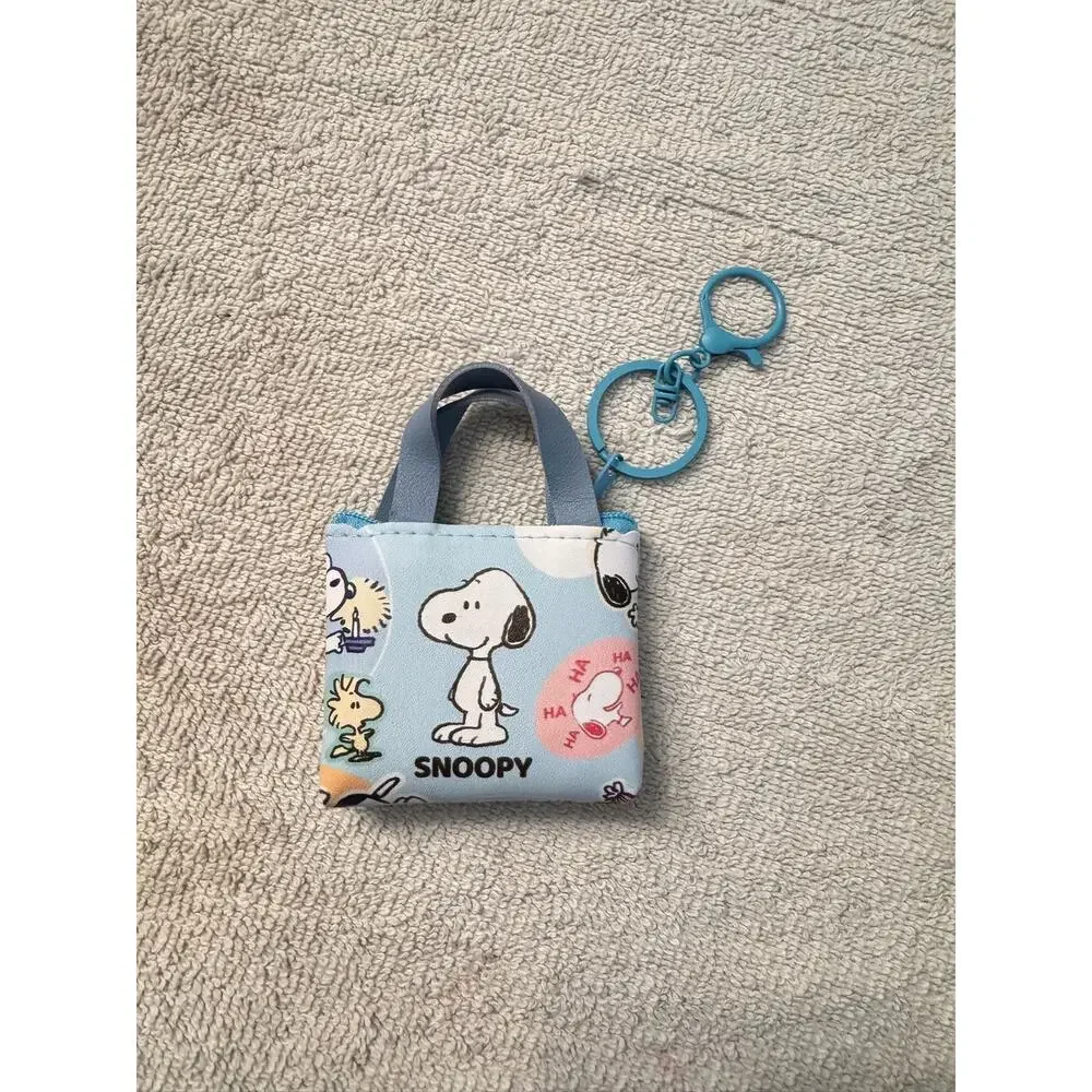 Snoopy and Woodstock blue mini purse keychain charm with zipper